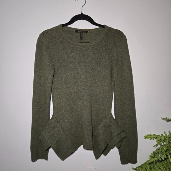 BCBGMAXAZRIA Olive Green Peplum Wool Cotton Cashmere Blend Sweater~ Medium - Picture 1 of 5